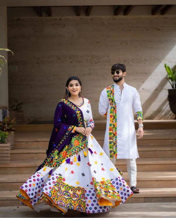 Printed lehenga choli and kurta pajama for couple